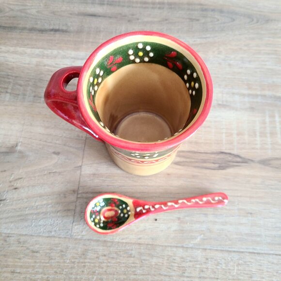 Mexican hand painted mug with spoon. - Picture 3 of 5